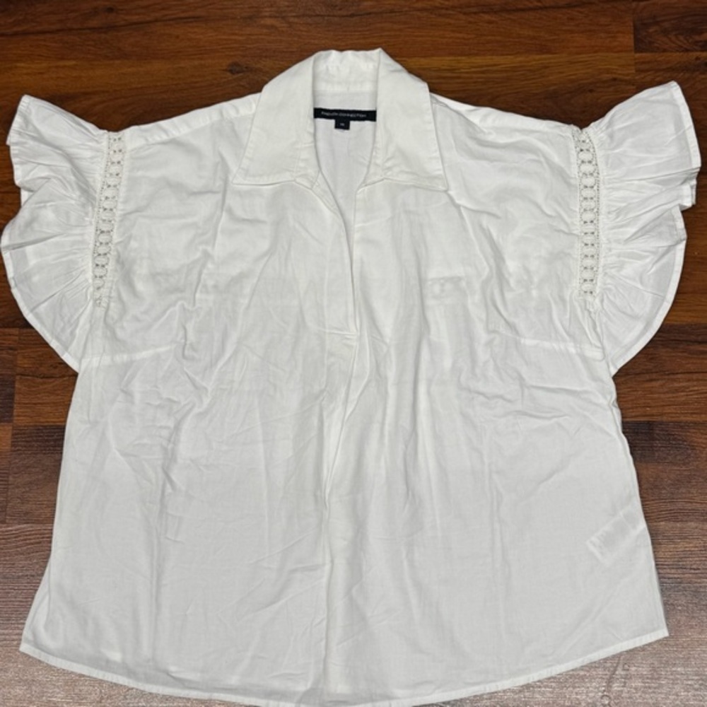 French Connection White Ruffled Sleeve Blouse